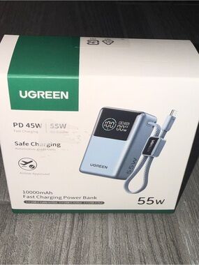 UGREEN 10,000mAh 55W Power Bank Built-In USB-C Cable New Sealed
